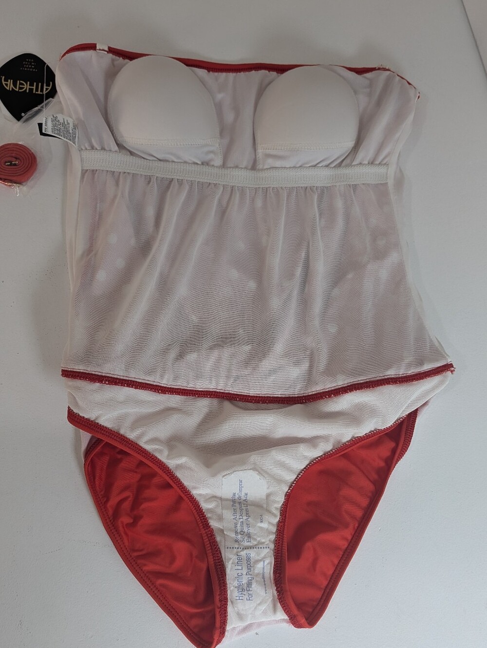 Athena Women Strapless Bandeau One Piece Swimsuit Red White Polka Dot Sz 10 New - Picture 10 of 13